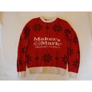 Whiskey Makers Mark Red Snowflake Sweater L Vtg Look Bourbon Whiskey Small Batch
